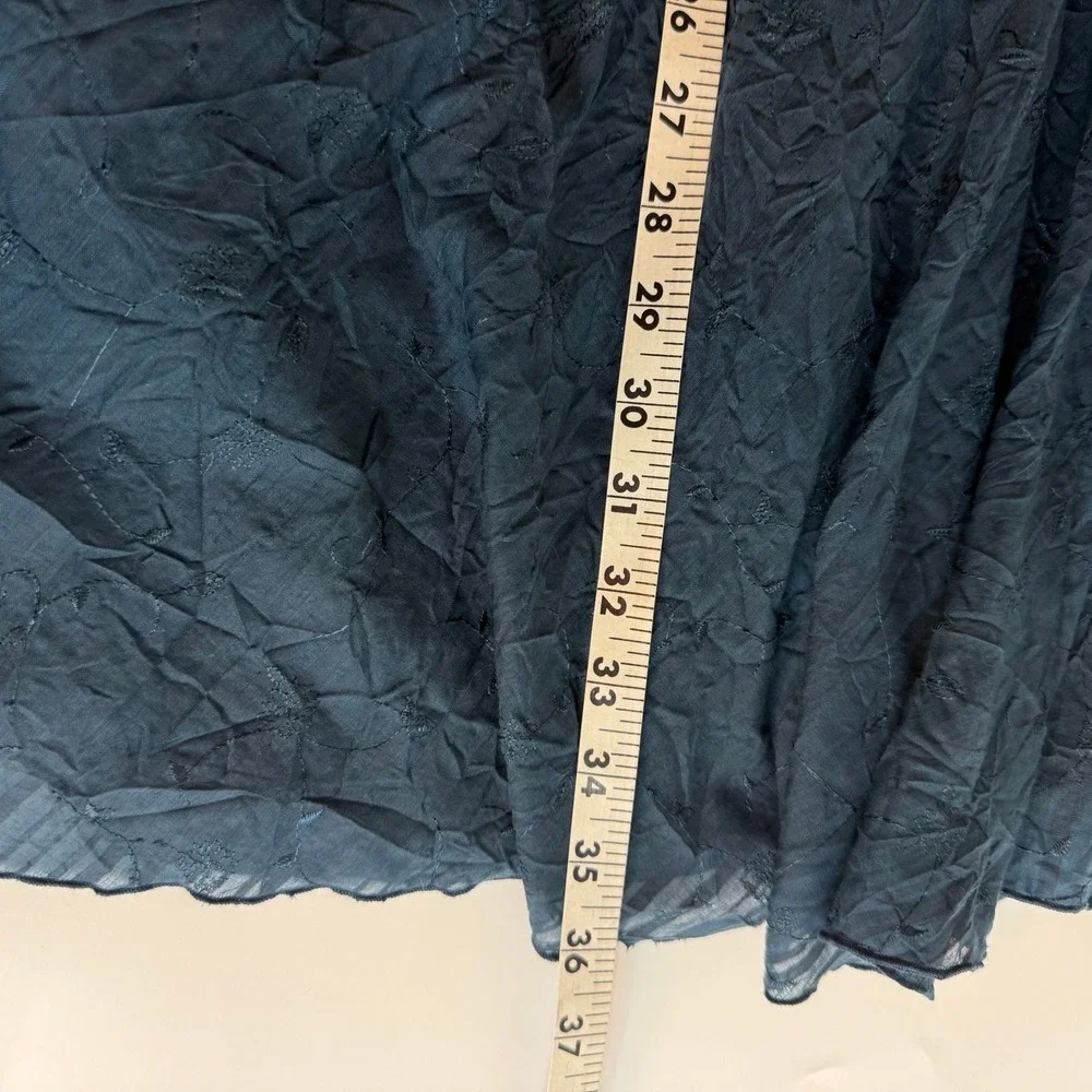 J.Jill Embroidered Maxi Skirt 16 Tall Blue Cotton Linen Boho Lagenlook Cottage